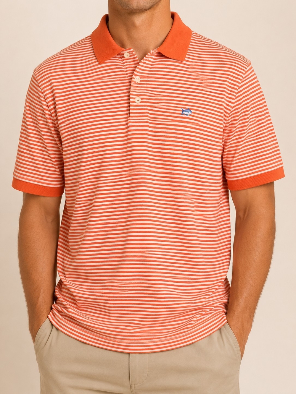 Southern Tide Skipjack Polo XL Orange White Striped Short Sleeve Preppy Golf